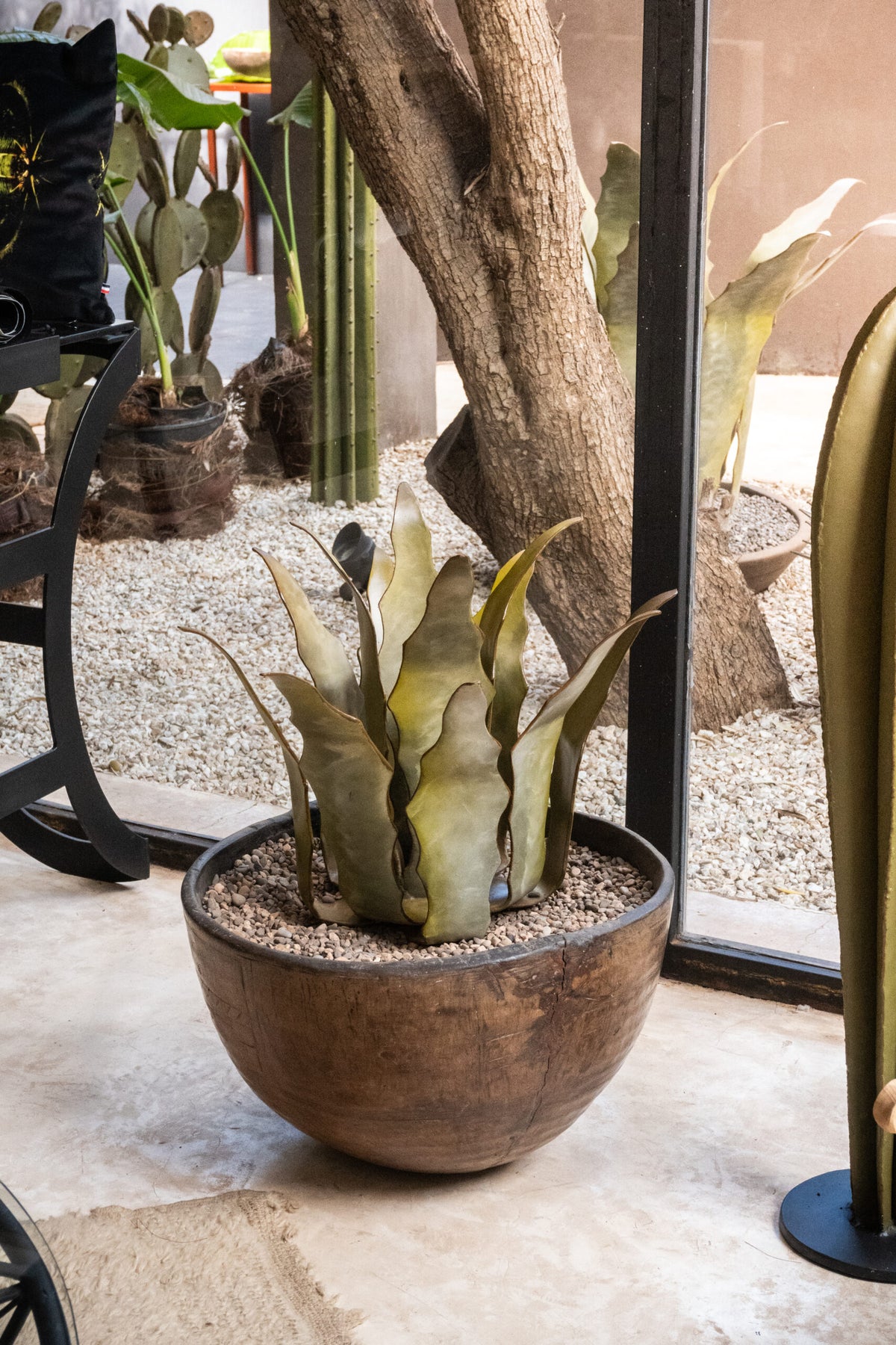 AGAVE iron cactus sculpture, Celadon finish