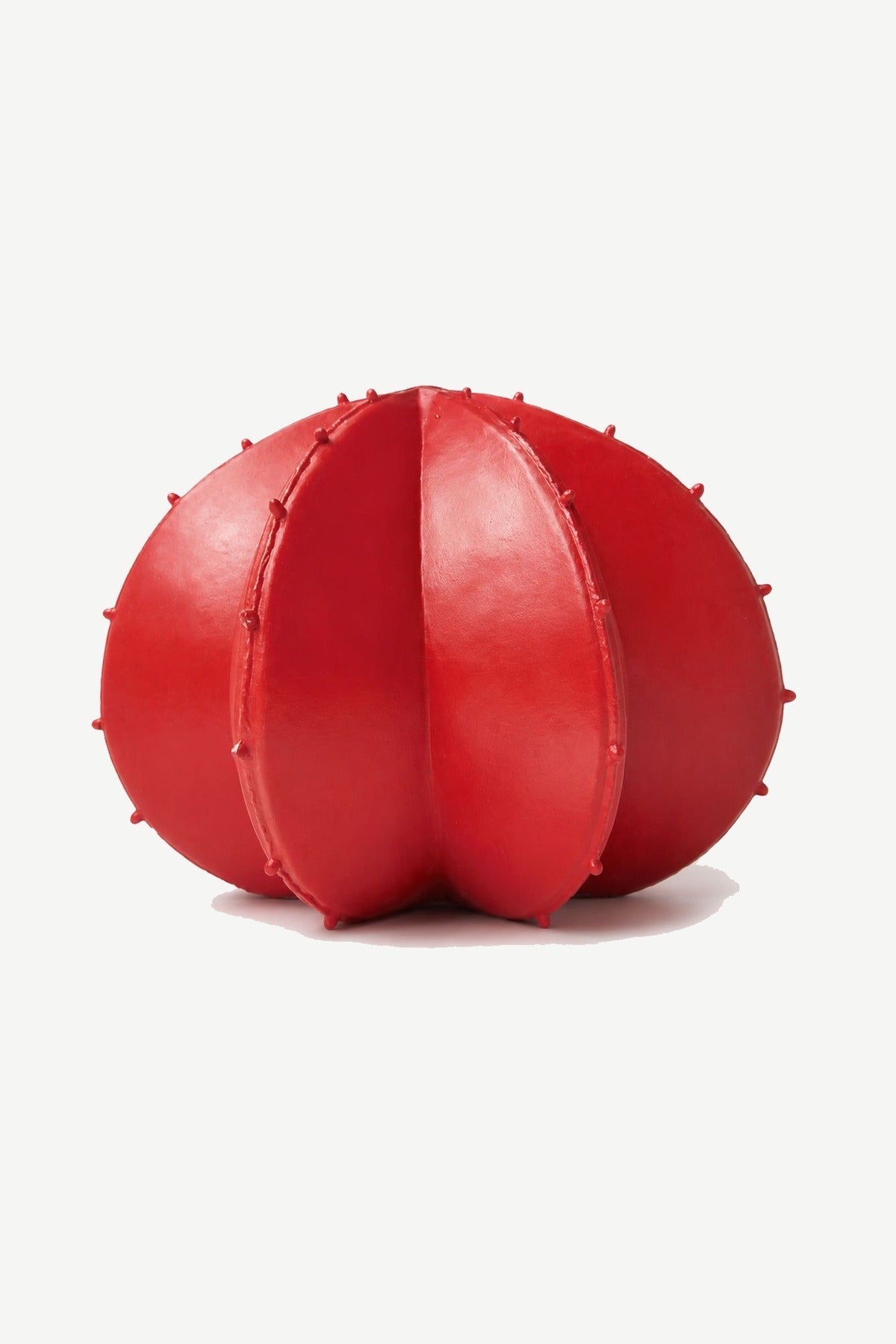 GLOBO hand-forged iron sculpture by Orenzo – ribbed spherical barrel-cactus form, shown in a reddish patina finish