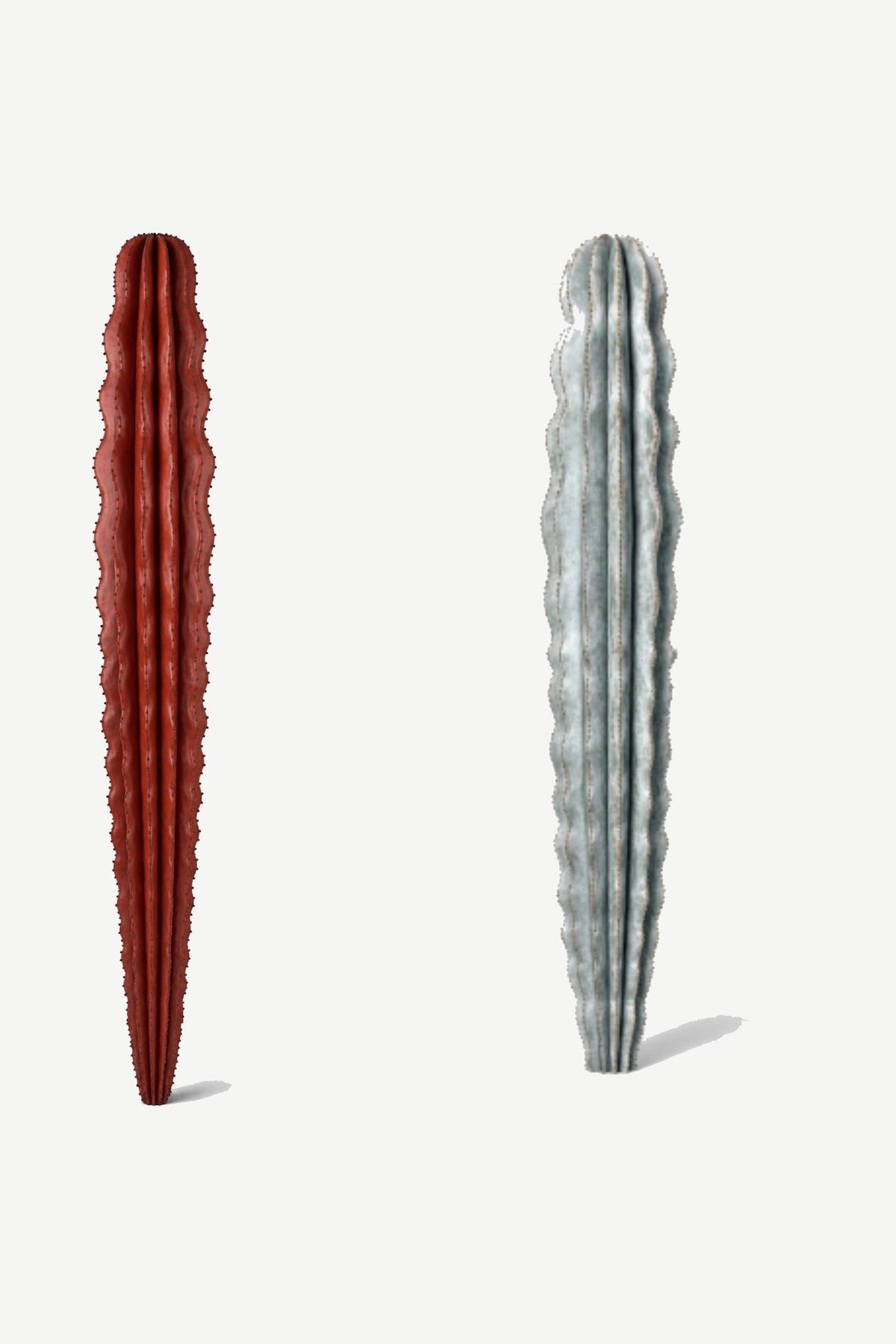 HOHOKAM hand-forged iron sculpture by Orenzo – tall ribbed column inspired by a saguaro cactus, shown in a warm reddish patina finish