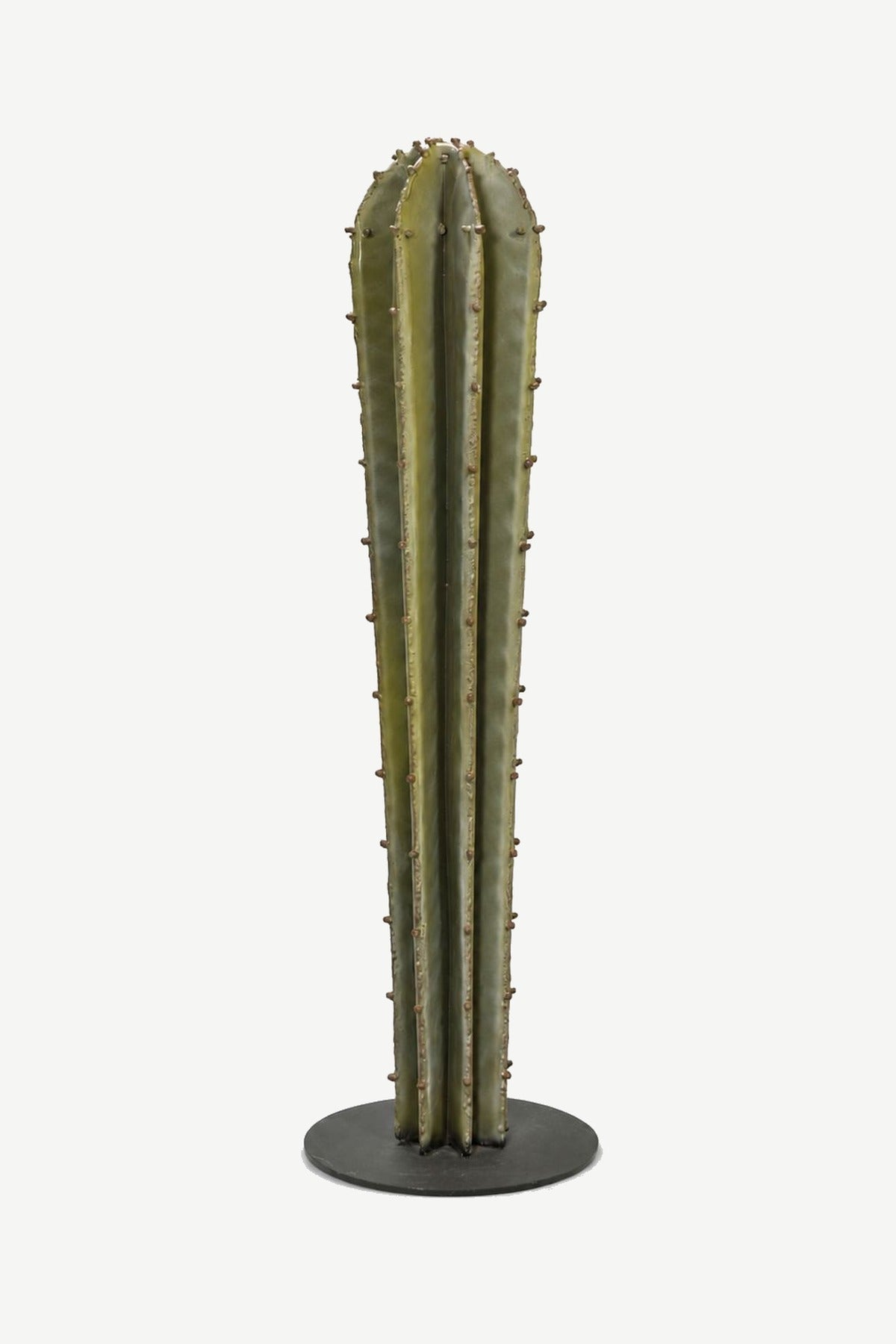 HOHOKAM hand-forged iron sculpture by Orenzo – tall ribbed column inspired by a saguaro cactus, shown in a natural green patina finish
