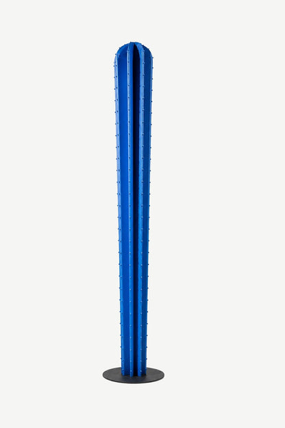 MATRACK hand-forged iron sculpture by Orenzo – tall ribbed architectural column, shown in a blue-toned patina finish